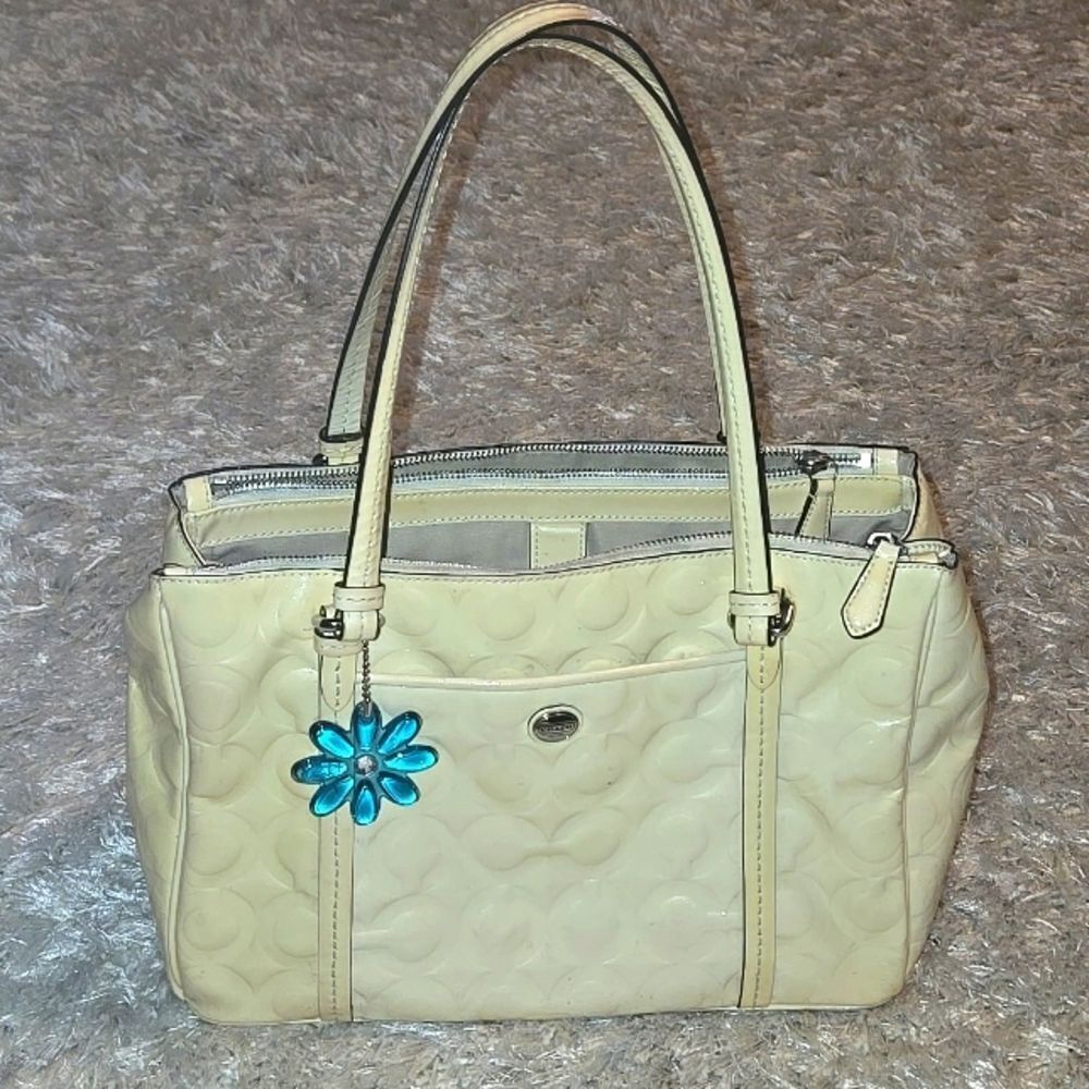 Coach Tote Bag preloved cream zip shoulder tote purse women ladies hobo Large